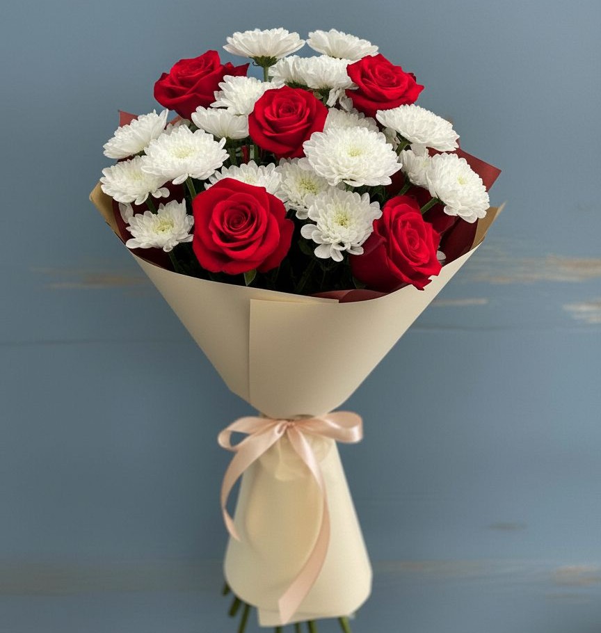 Букет цветов из: Розы и Хризантемы в Новой Чигле