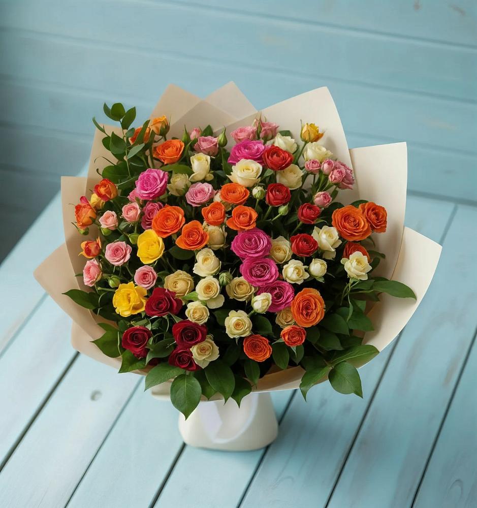 Букет Микс из разноцветных кустовых роз в Новой Чигле