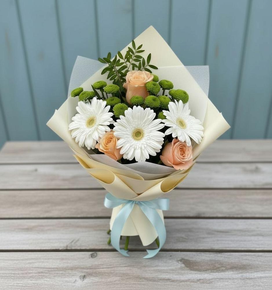 Букет цветов из: Герберы, Розы и Хризантемы в Новой Чигле