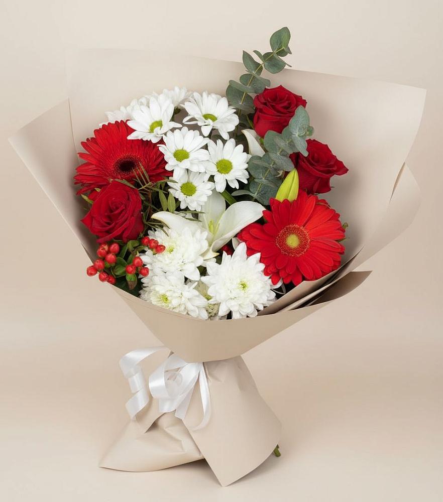 Букет цветов из: Розы, Хризантемы, Герберы и Лилии в Новой Чигле
