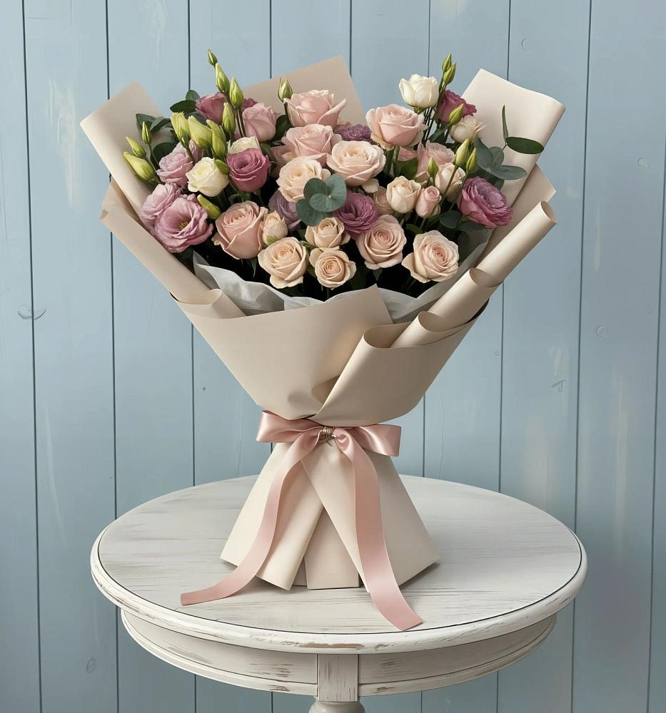 Букет цветов из: Розы и Лизиантусы в Новой Чигле