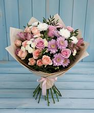 Букет цветов из:  Хризантемы, Розы и Альстромерии в Новой Чигле