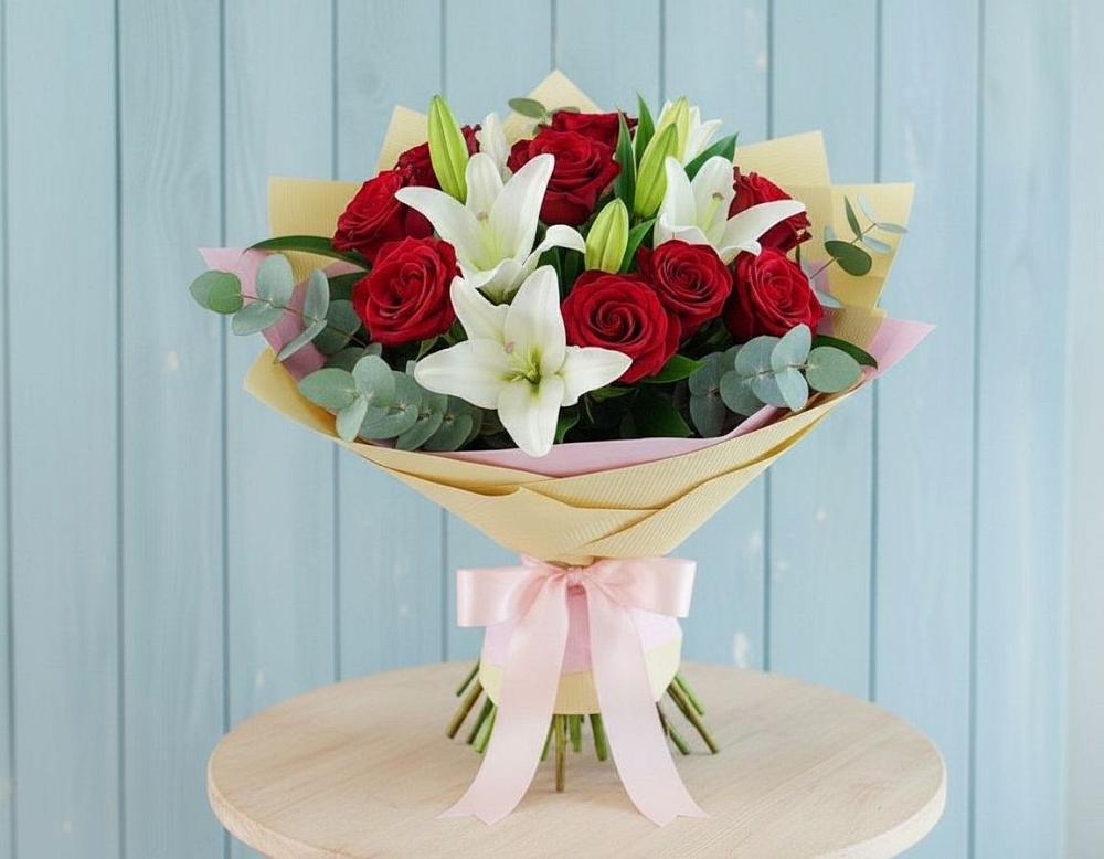 Букет цветов из: Лилии и Розы в Новой Чигле