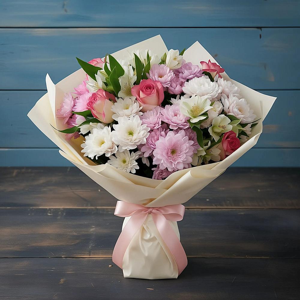 Букет цветов из: Хризантемы, Альстромерии и Розы в Новой Чигле